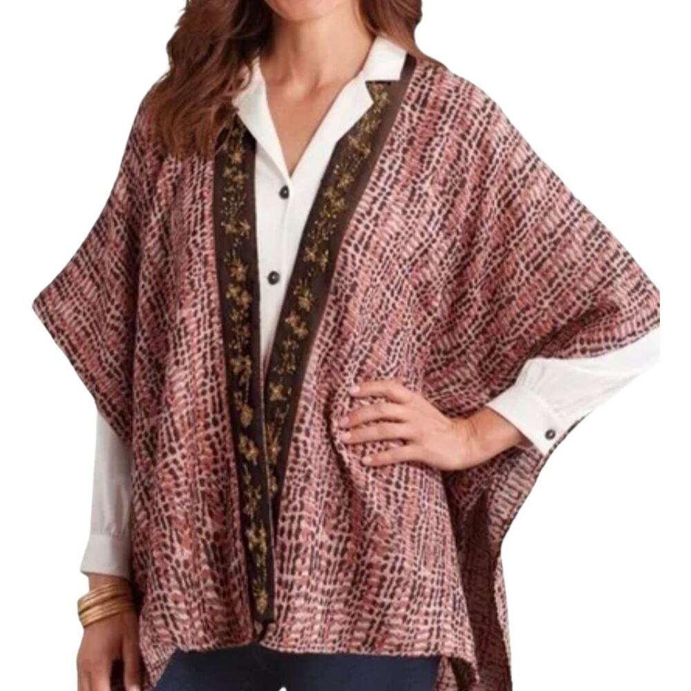 Soft Surroundings Beaded Korra‎ Tweed Open Kimono Poncho Top One Size Flowy NWT